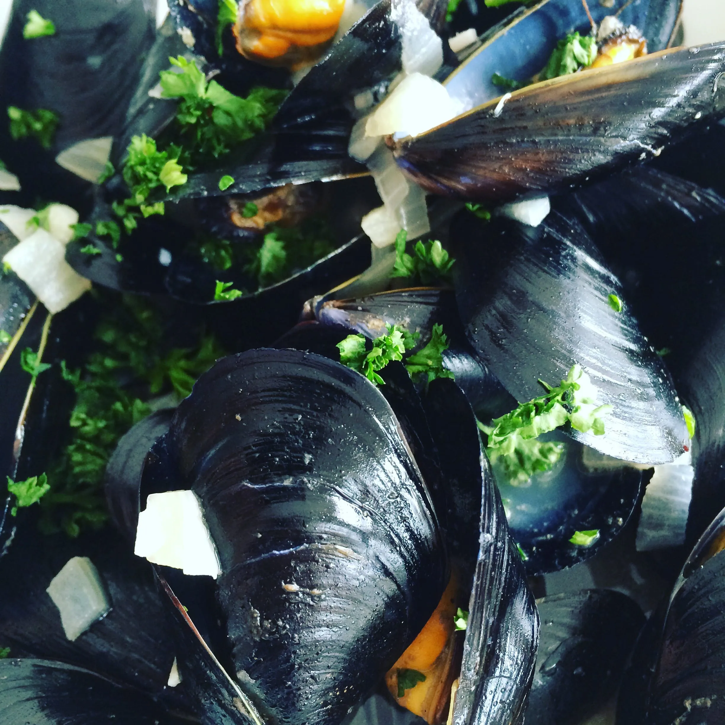 Des moules cuisinées au persil et à l’oignon